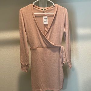 Rose Pink Cross Neck Sweater mini dress